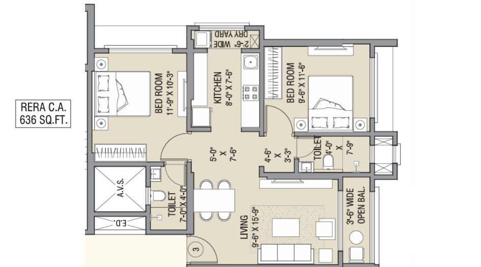 Oxford-Navrang-Atlantis-Floor-Plan-2 BHK-636 Sqft